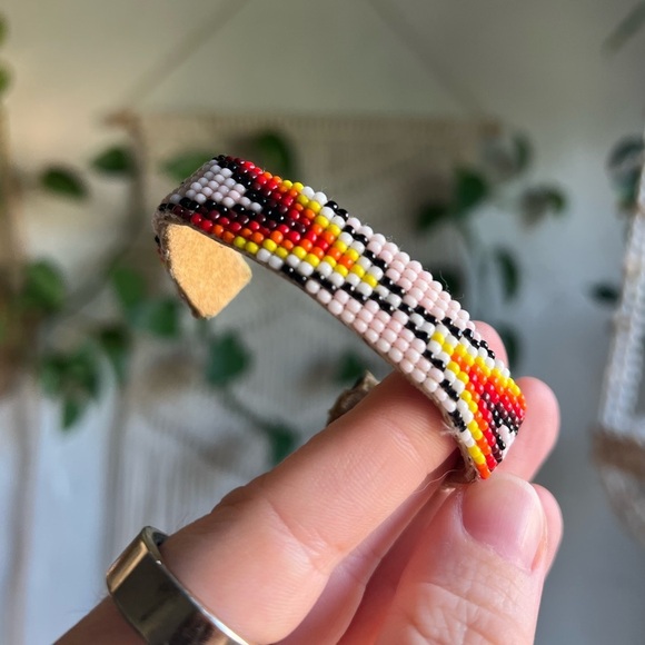 Handmade Beaded Cuff Bracelet – on Leather Native-Inspired Artisan Jewelry - Picture 9 of 9